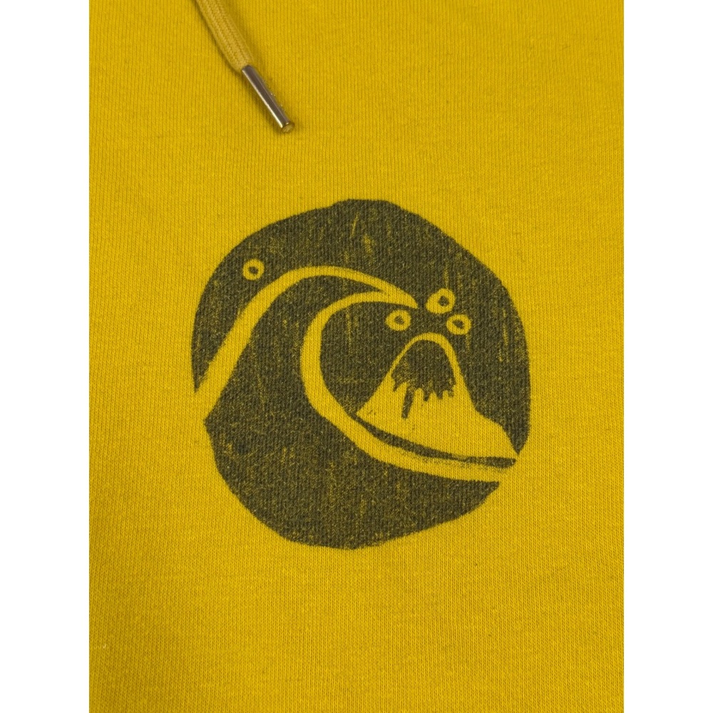 Quiksilver Mens Mustard Yellow Graphic Hoodie Checkerboard Sleeve Size Medium - Picture 5 of 12